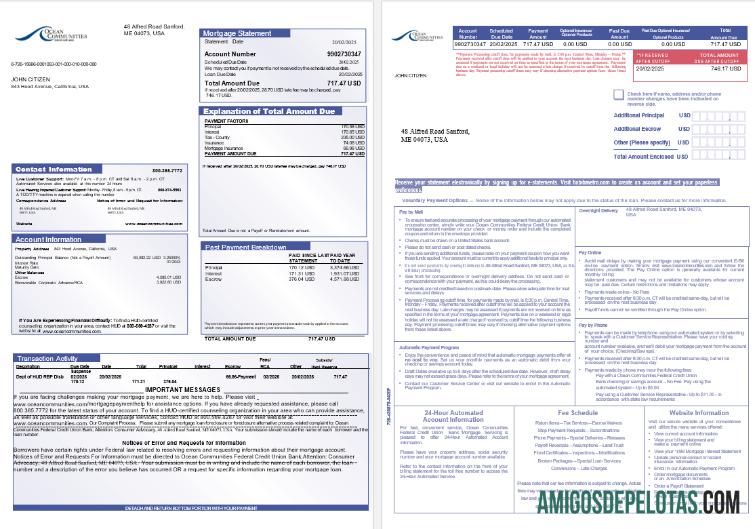 Declaração de hipoteca do banco da cooperativa de crédito federal dos EUA Maine Ocean Communities em formatos Word e PDF, 3 páginas modelo